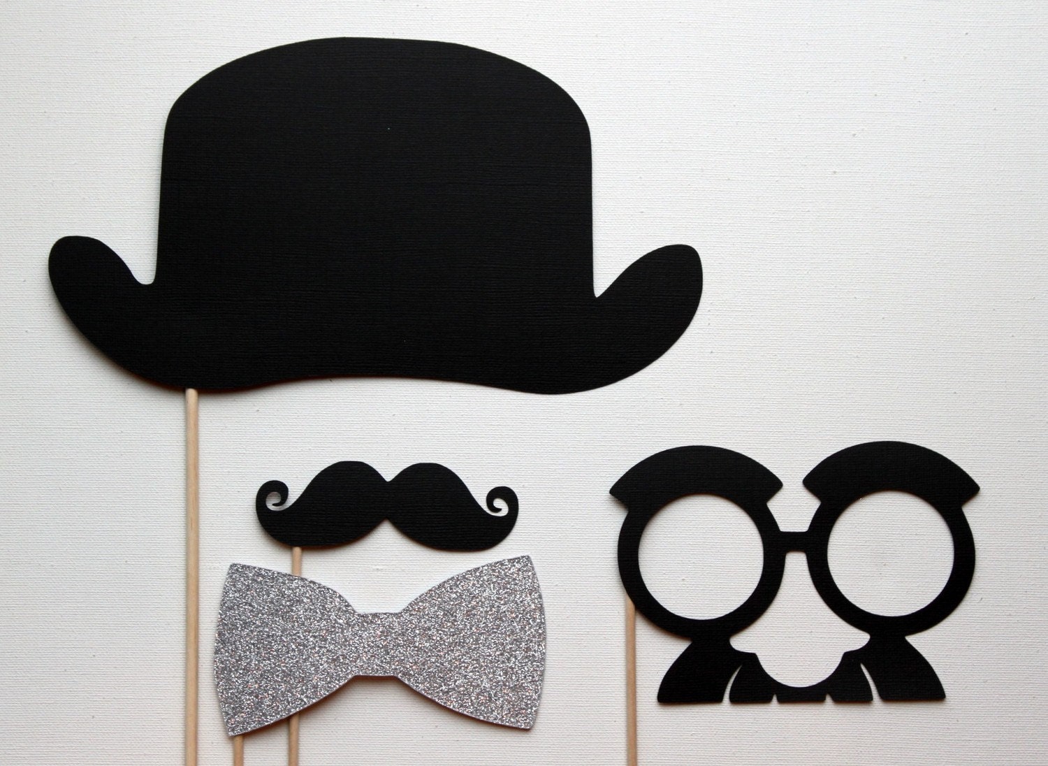 Derby Bowler Hat , Glittered Bow Tie, Mustache and Groucho on a Stick