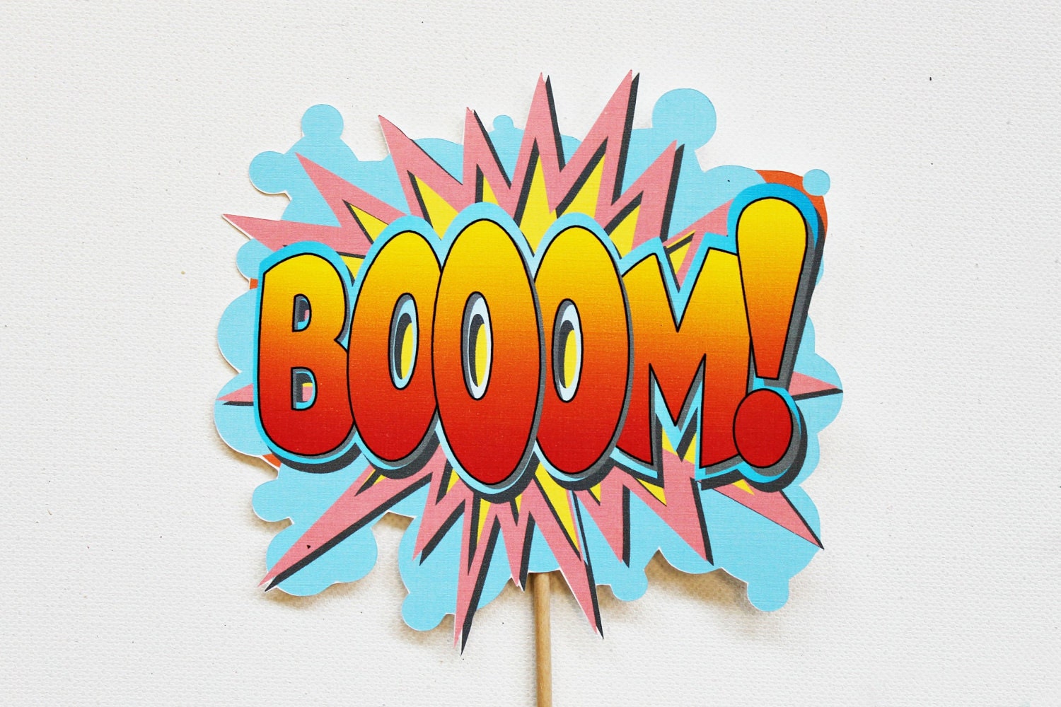 Vintage Super Hero Photo Booth Props. Shout Out Shout Outs on a Stick - Set of Eight