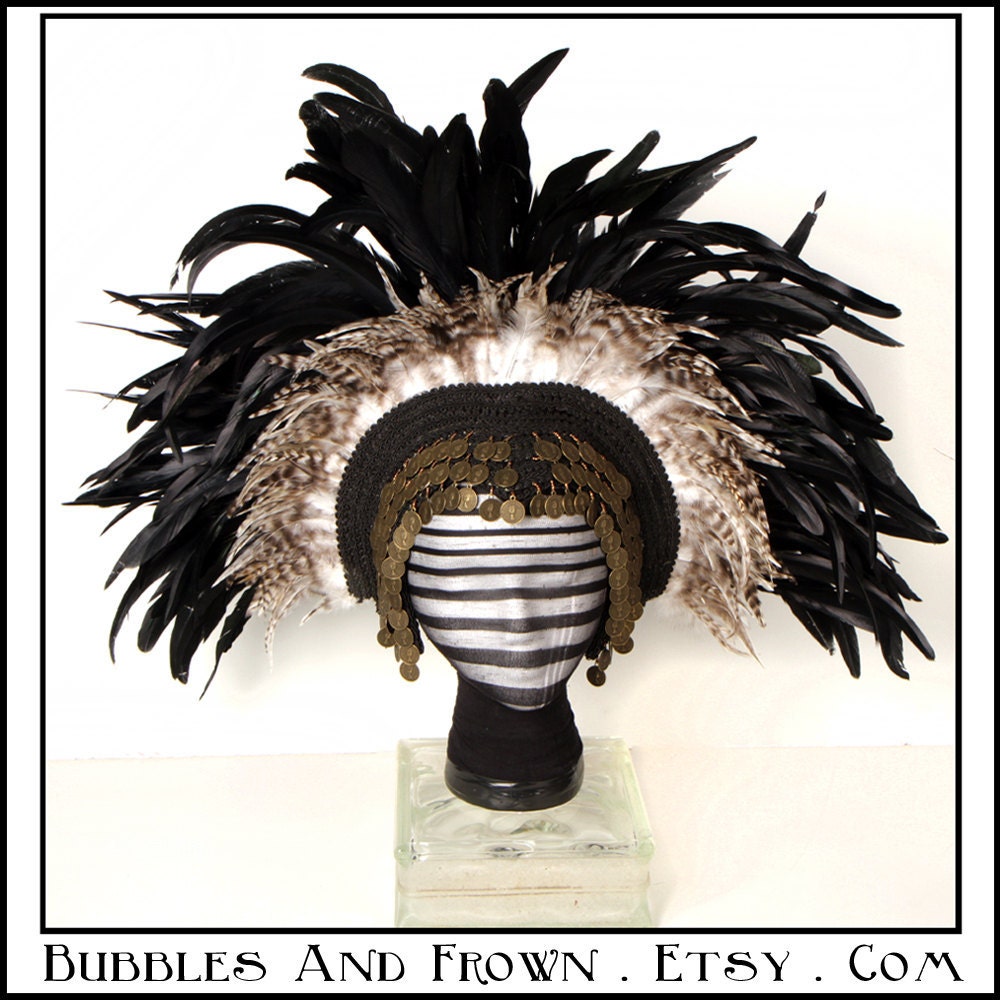 Burnt and Charred.... Feather Headdress in Earth and Black