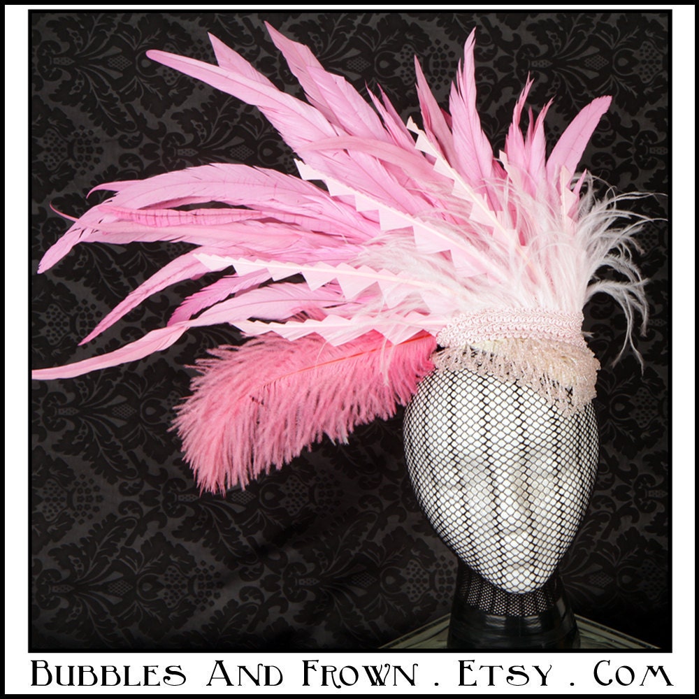 Heavenly Pink.... Pink Feather Headdress with Beading
