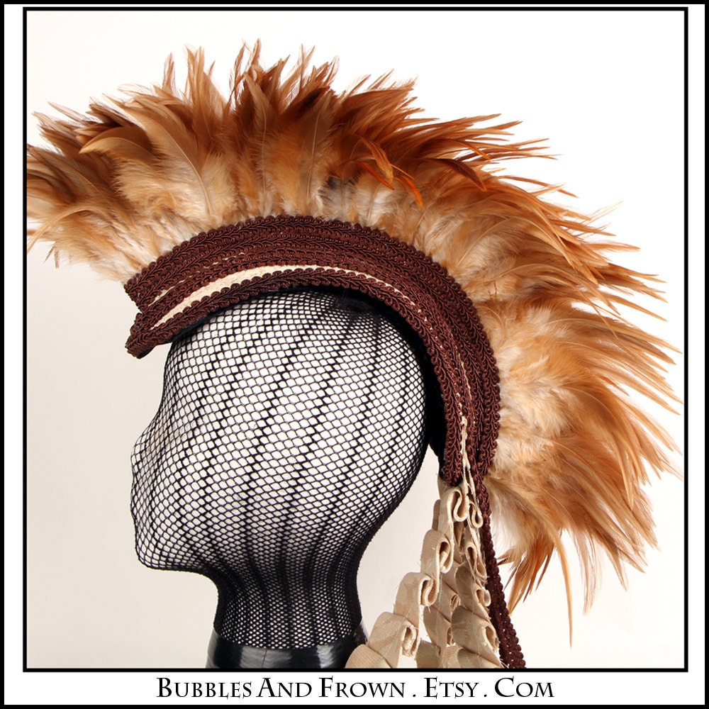 Burnt Orange.... Feather Headdress with Fabric Train