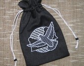 Tiny Tote Pouch Purse Organizer Embroidered DOVE Design