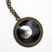 Moon Pendant black and white print - antique bronze plated necklace - wearable art