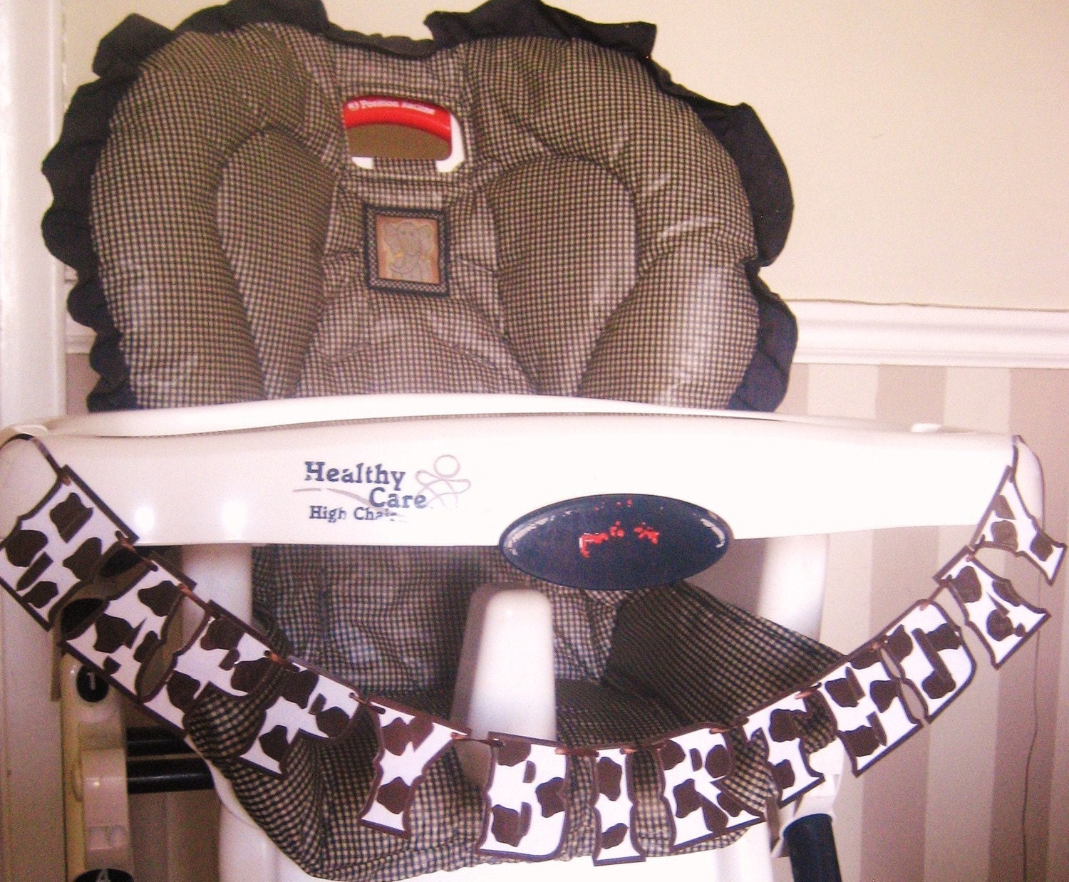 Highchair HAPPY BIRTHDAY Banner - brown and white cow print Il_170x135
