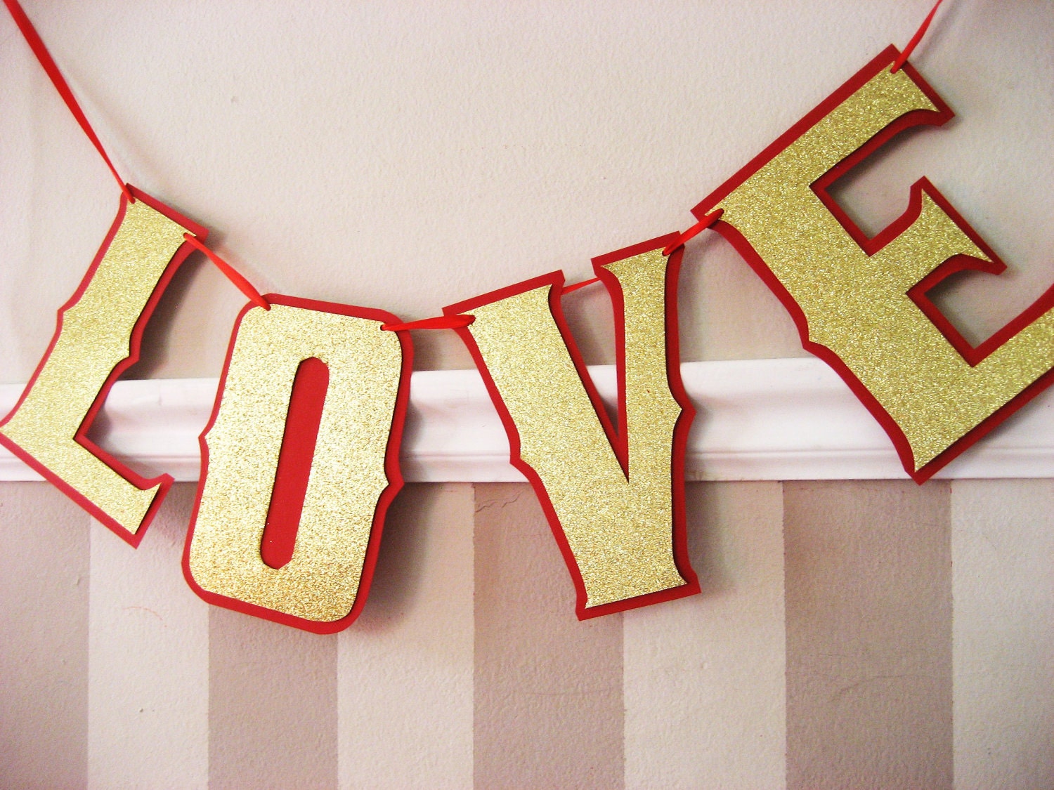 Photo Prop Wedding, Engagement, Announcement, Anniversary LOVE Banner - Gold Glitter on Red Il_170x135