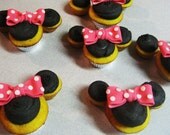 Minnie Cupcake Toppers - Bow - Edible Fondant Hot Pink Polka Dots Il_170x135