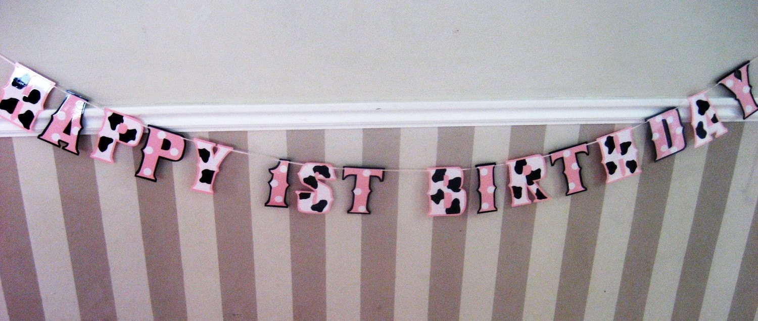 Baby Minnie and Cow HAPPY 1ST BiRTHDAY - BaBY Pink MiNNIE and Black and White COW PRiNT