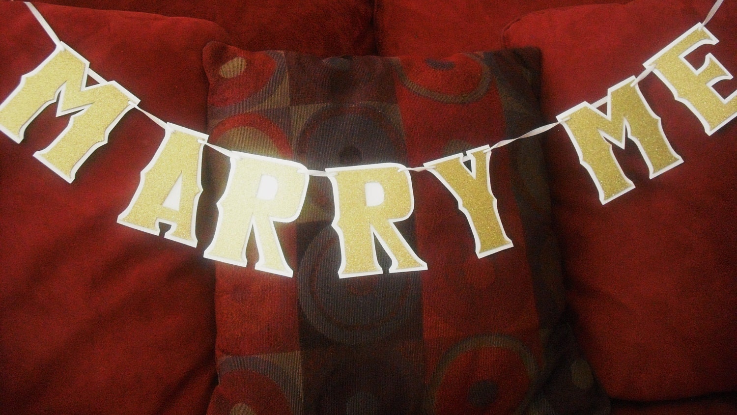 MARRY ME Proposal Banner - Gold Glitter on White