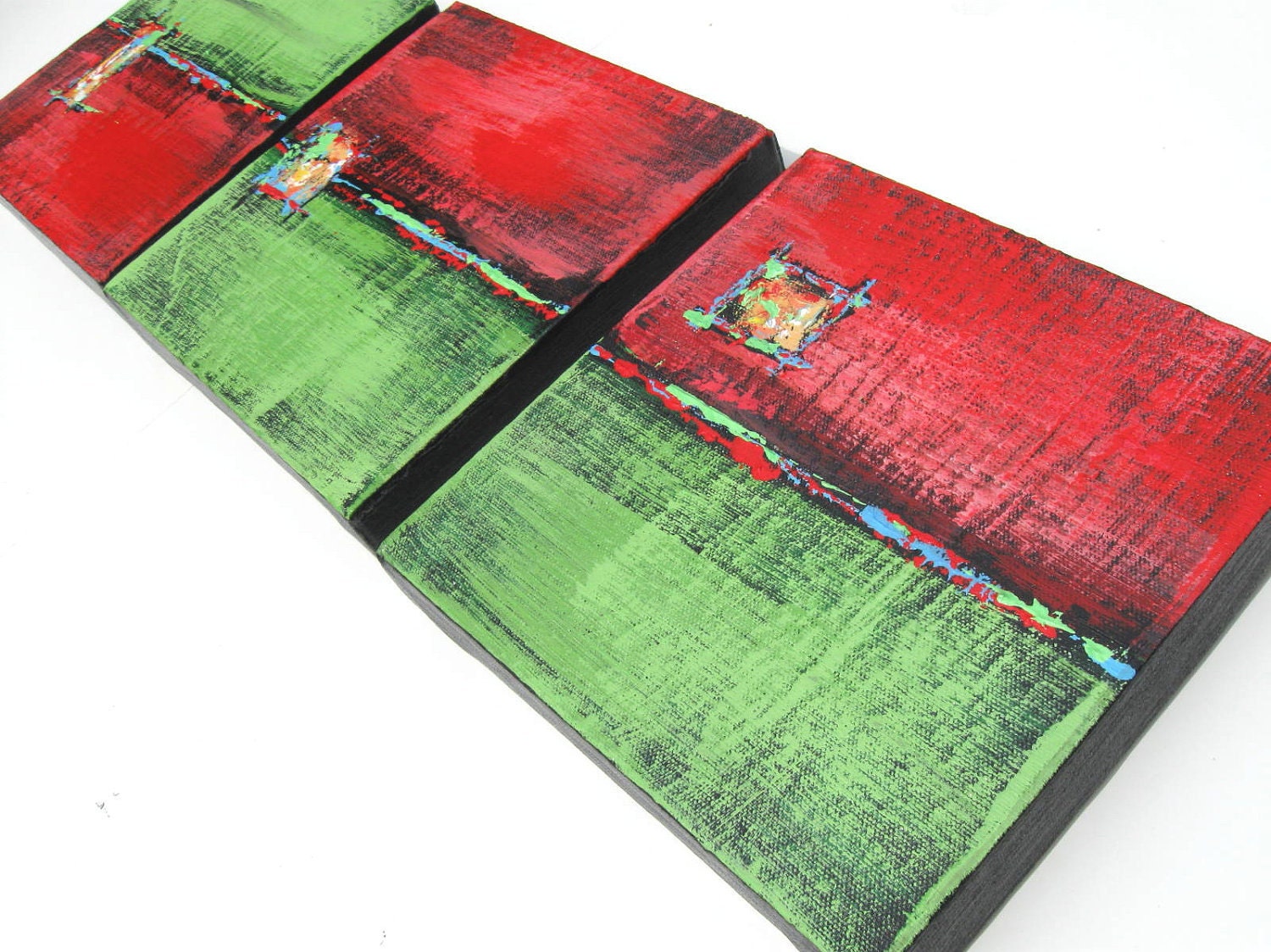 Red Abstract  Original Acrylic Paintings Triptych