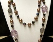 Double Strand Light Brown and Purple Necklace