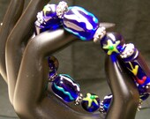 Dark Blue Lampwork Stretch Bracelet