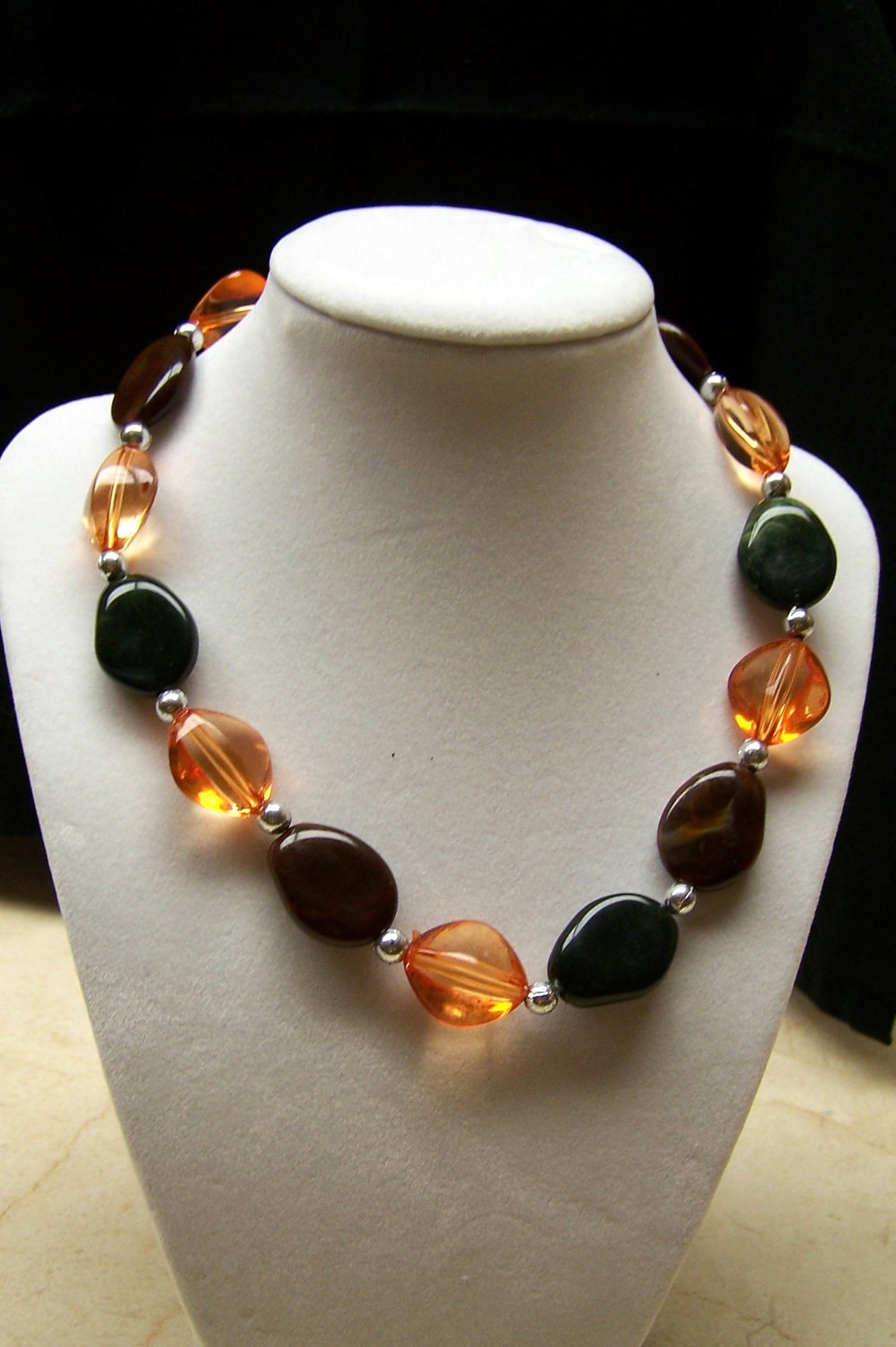 Green, Brown and Orange Acrylic Nugget Necklace