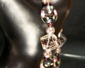 SALE - Black and Pink Lampwork Stretch Bracelet