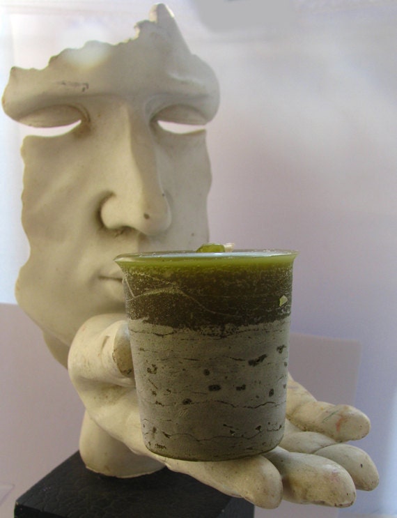 Light Olive Green Oakmoss Sage & Sweetgrass Fragrant Handmade Aromatherapy Votive Candle Set Earthy Sensual