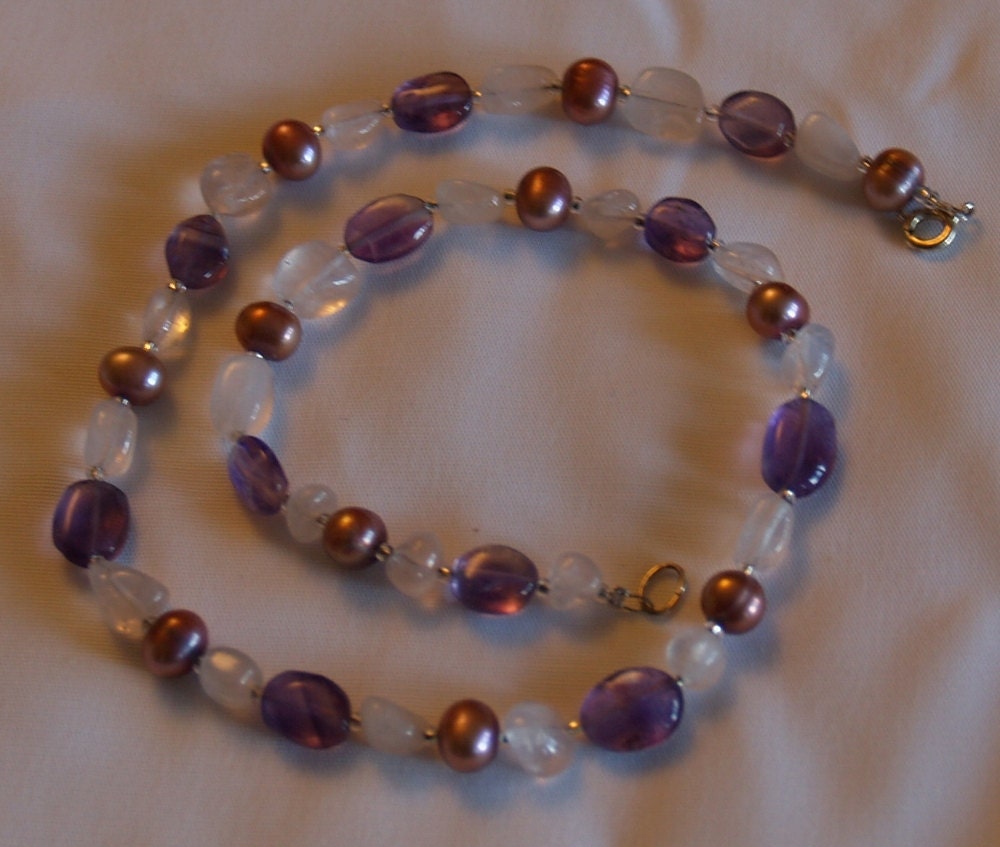 Rose Quartz, Amethyst, and Pearl Necklace...SALE...