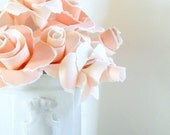 Bouquet of Long Stem Paper Roses Wrapped in Newspaper - Light Pink