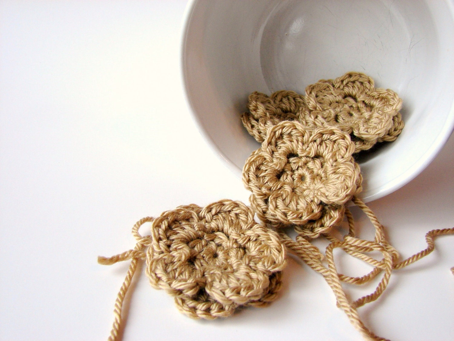 Gold Crochet Flower Appliques - Set of 4 - Embellishments Supplies Adornment Floral DIY Craft Project - MADE to ORDER