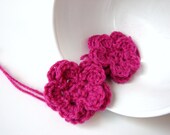 Hot Pink Crochet Flower Appliques - Set of 2 - Embellishments Supplies Adornment Floral DIY Craft Project - MADE to ORDER