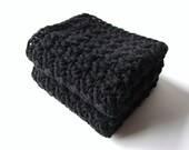 Crochet Washcloths Black Eco Friendly Cotton Face Scrubbies Set of 2 - MADE TO ORDER, Bathroom Home