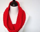 Chunky Cowl Infinity Scarf Crochet Neckwarmer Scarlet Red - MADE TO ORDER, Accessory Winter Gift