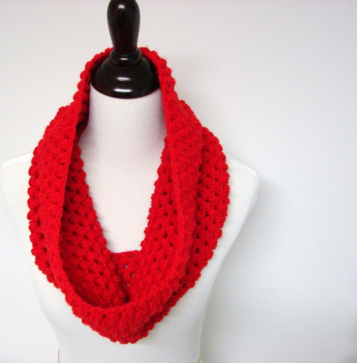 Chunky Cowl Infinity Scarf Crochet Neckwarmer Scarlet Red - MADE TO ORDER, Accessory Winter Gift