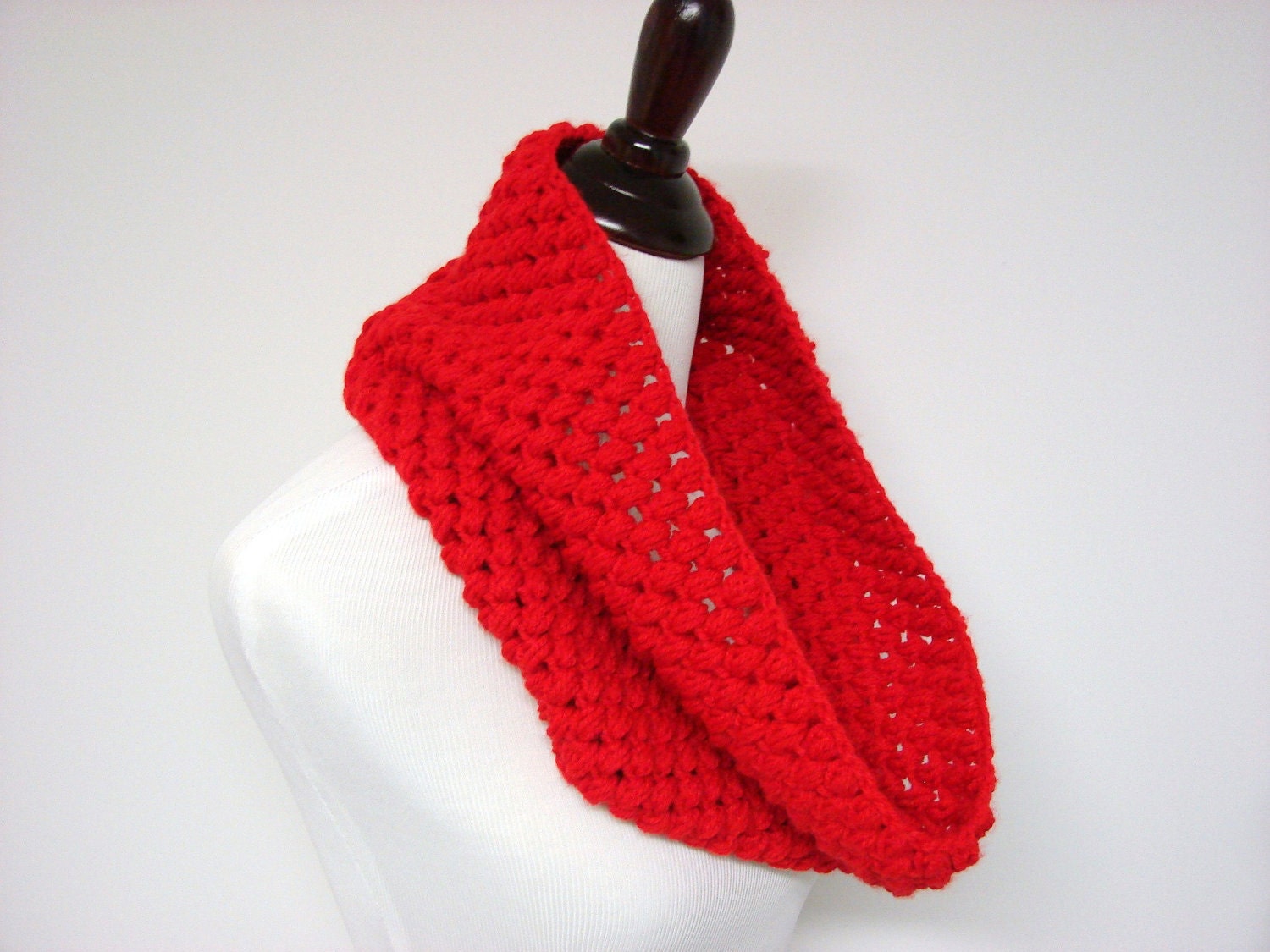 Chunky Cowl Infinity Scarf Crochet Neckwarmer Scarlet Red - MADE TO ORDER, Accessory Winter Gift