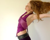 Sirius - starburst jersey halter top with exposed seams, duo-tone soft pink and fandango purple or pick your color, size S to L.