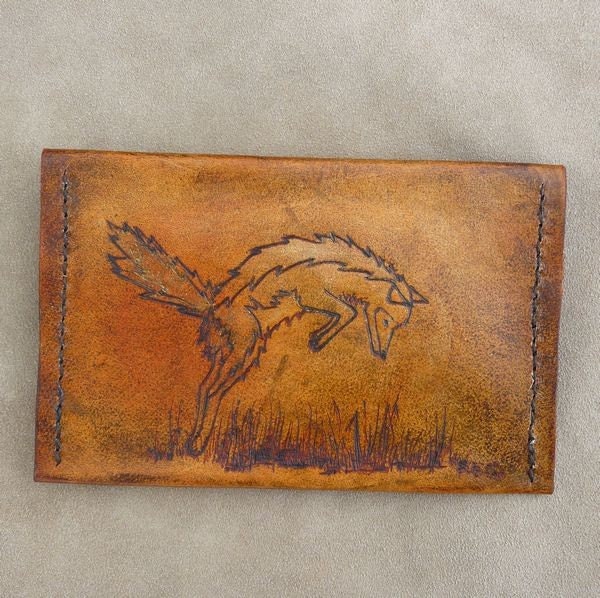 Tribal Fox leather pouch