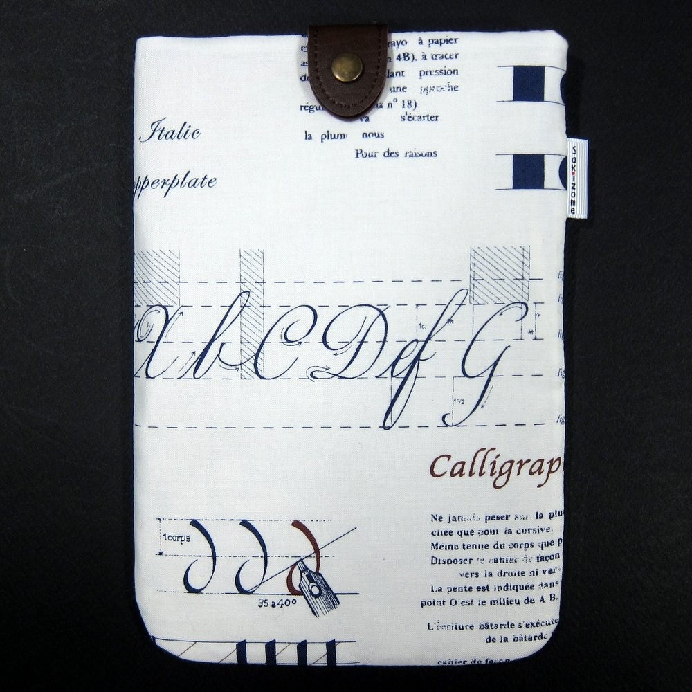 iPad Mini Kindle Nook Kobo Padded Sleeve Case with Button Tab - Calligraphy