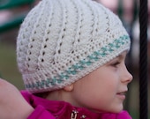 STORE CLOSING Sale Small to Medium Divine Hat in White and Teal - Crocheted Beanie for Girls or Teen