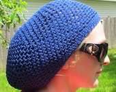 Ready to Ship Slouchy Beret XL or Large for Lots of Hair or Dreads - Blue Crochet Beanie