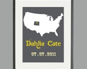 Nursery Art  Birthplace Map Print 5 x 7