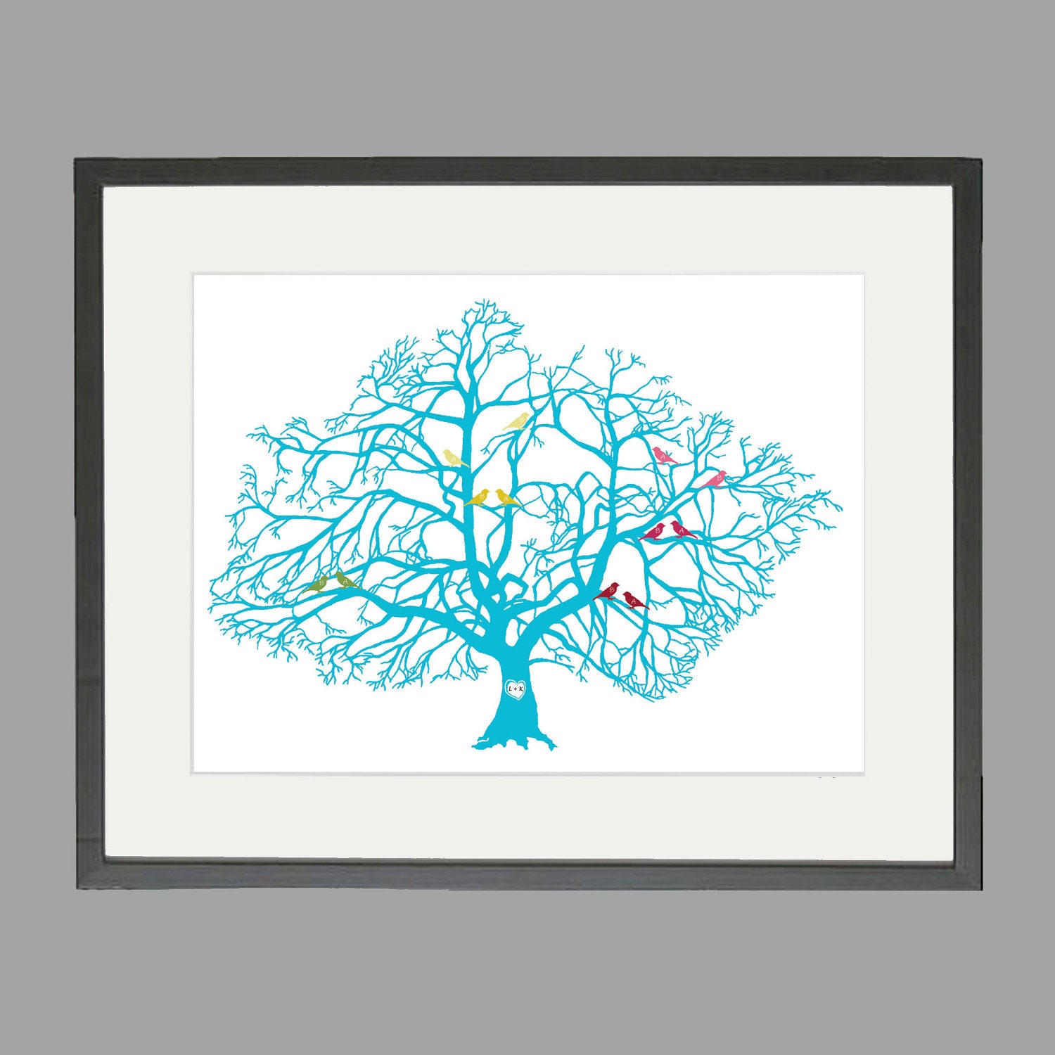 Personalized Family Tree Keepsake Print With Birds 8 x 10