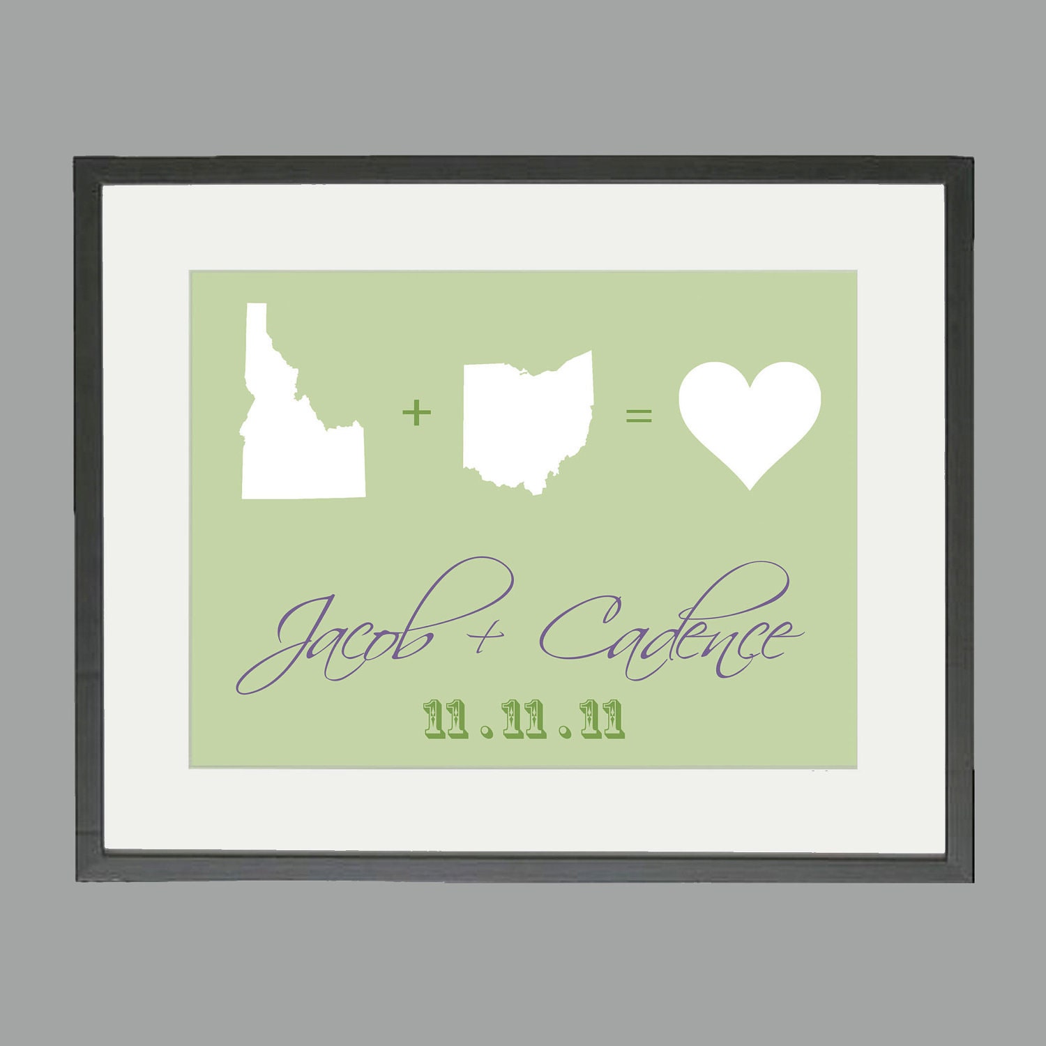 Wedding Gift Couple from different states - State or Country Map Love Custom Print 8 x 10