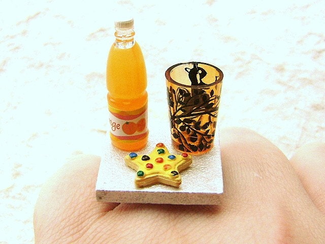 Food Ring Cookie Star Orange Juice Miniature Food Jewelry Gifts Under 10