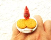 Miniature  Food Ring Pancakes Strawberry Syrup Kawaii Food Jewelry