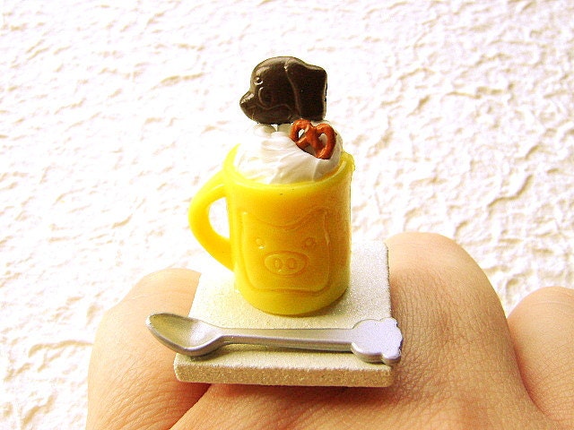 Kawaii Food Ring Ice Cream Sundae Chocolate Lollipop Miniature Food Jewelry