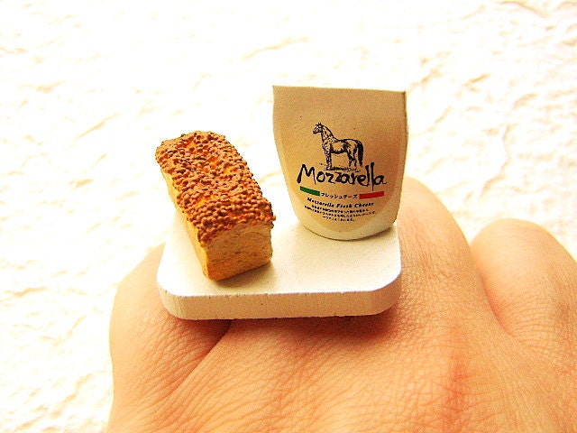 Miniature  Food Ring Mozzarella Cheese Bread Kawaii Food Jewelry