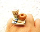 Kawaii Cute Japanese Ring Coffee And A Donut To Go Miniature Food Jewelry