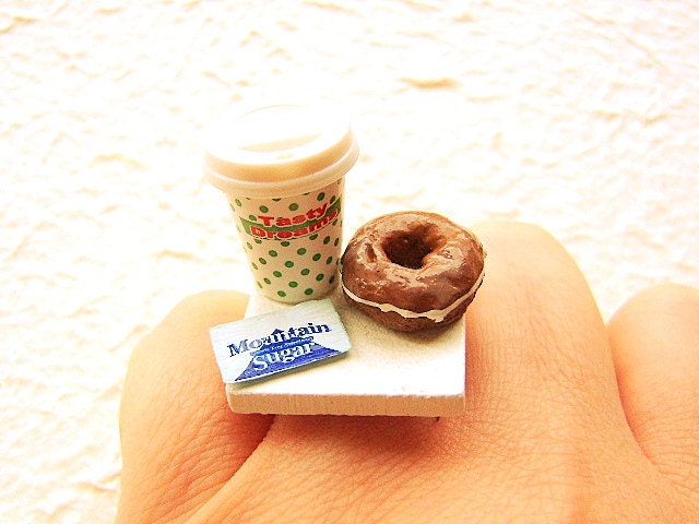 Donut  Ring Miniature Food Jewelry Coffee  Chocolate Donut