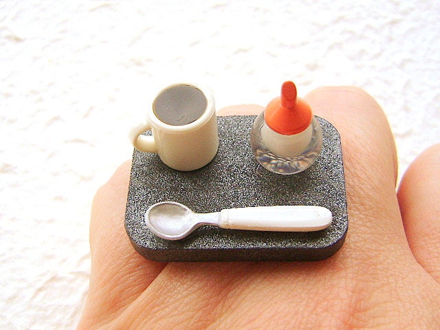 Coffee Ring Miniature Food Kawaii Jewelry Coffee And Sugar