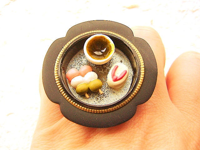 Japanese Food Ring Green Tea Dango Wagashi Miniature Food Jewelry
