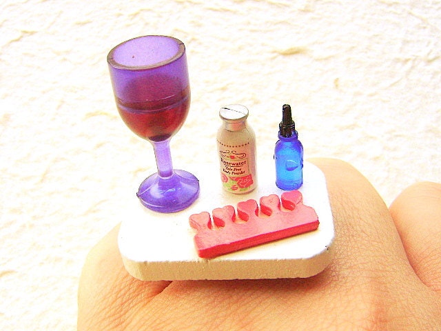 Kawaii  Ring Girls Night Out Wine Miniature Food Ring