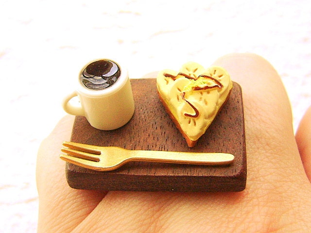 Cute Food Ring Banana Pie Coffee Miniature Food Jewelry