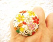 Japanese Fabric Button Ring Cherry Blossoms Sakura