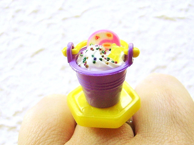 Kawaii Food Ring Cake Candy Ice Cream Sundae Lollipop Miniature Food Jewelry
