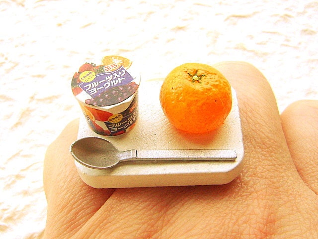Kawaii Ring Miniature Food Jewelry Fruit Yogurt Orange