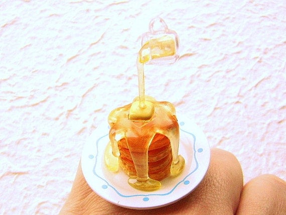 Kawaii Food Ring Pancakes With Syrup Floating Miniature Food Jewelry