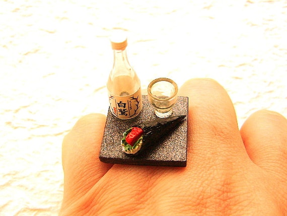 Sushi Ring Kawaii Miniature Food Jewelry Sake And Sushi