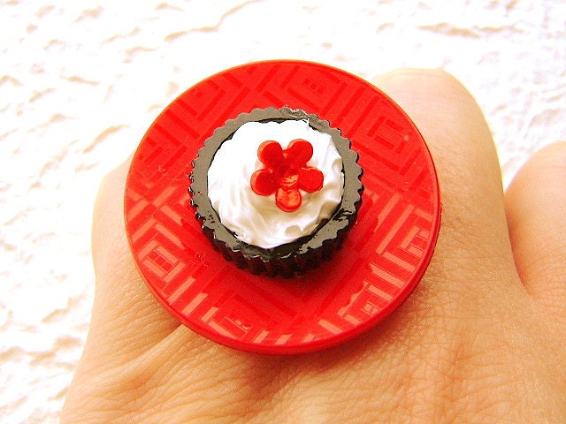 Bold  Ring Miniature Food Jewelry Chocolate Ice Cream Asian Flower